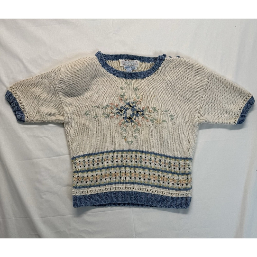 Melbourne Blues 90's Women's Medium Vintage Hand Knitted Floral Sweater
